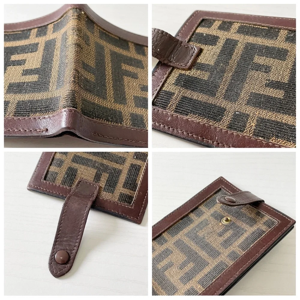 Fendi vintage brown monogram zucca canvas and leather bifold wallet